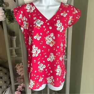 LOFT Sleeveless Blouse Tunic Top Bright Pink Floral Size M